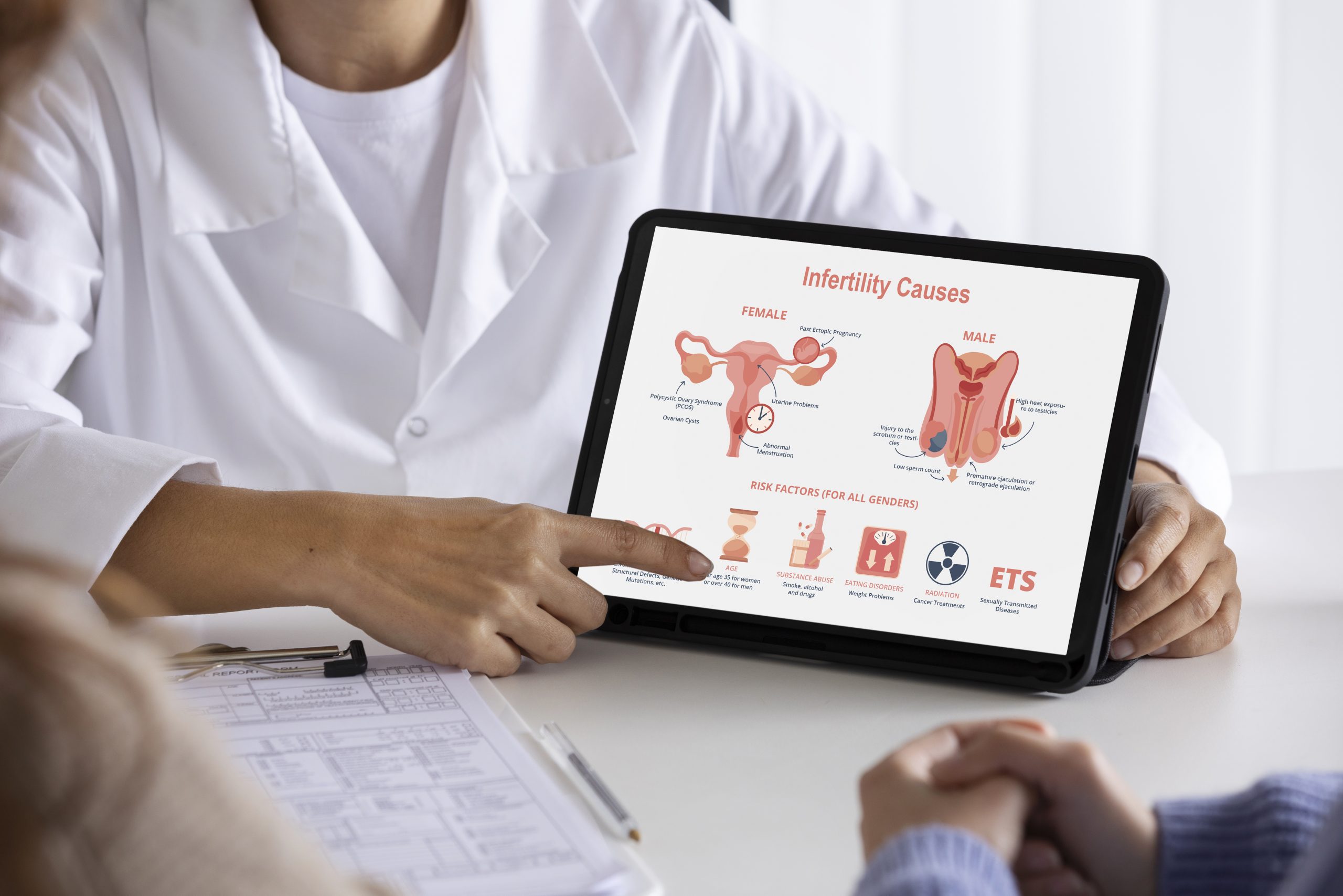 ilustrasi seorang dokter sedang menjelaskan bagaimana terkena PCOS