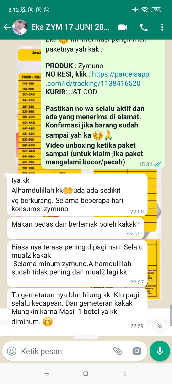 (Testimoni Zymuno Badan Sudah Tidak Pening dan Mual di Pagi Hari, sumber : tim Zymuno)