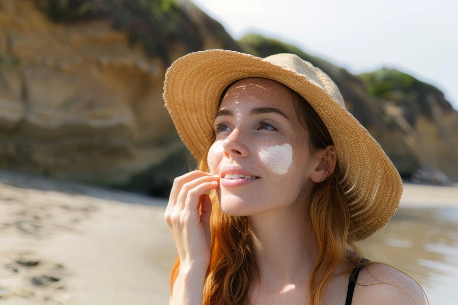 Ilustrasi seseorang menggunakan sunscreen