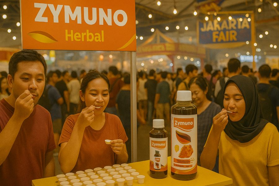 Ilustrasi Antusias Pengunjung Booth Mencicipi Zymuno