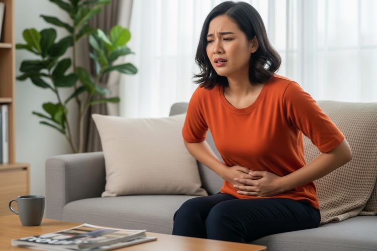 (Ilustrasi Ibu Shella khawatir saat tidak haid, Sumber: AI Google Gemini)
