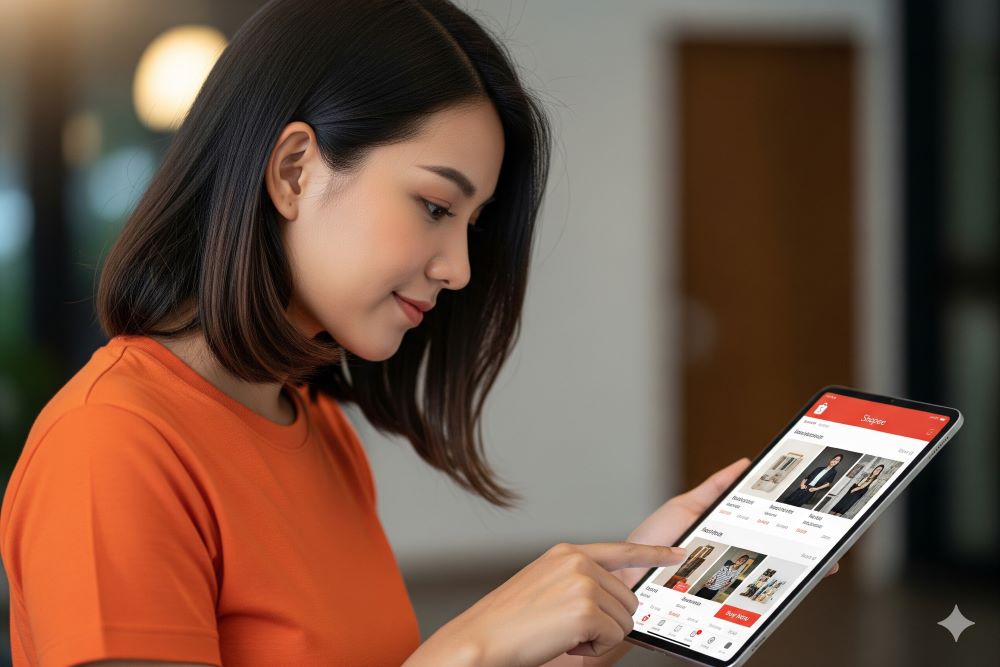 (Ilustrasi seseorang membeli zymuno di Shopee, Sumber: AI Google Gemini)