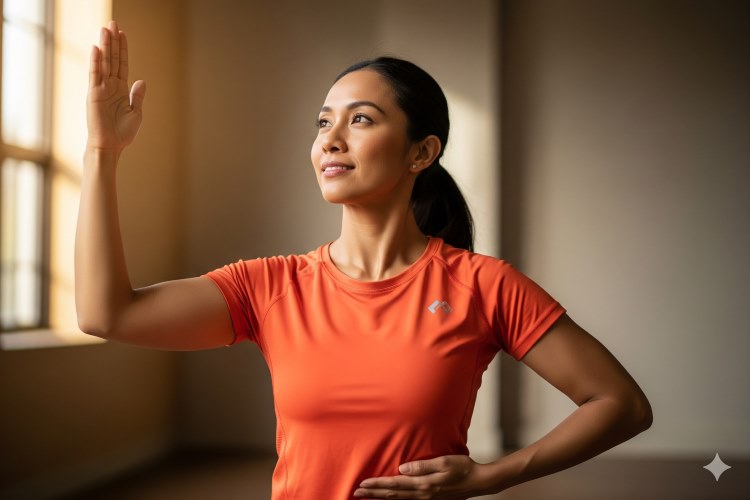 (Ilustrasi wanita sedang haid melakukan olahraga yoga, Sumber: AI Google Gemini)